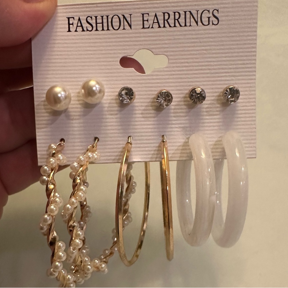 Brand New Fashion Earrings- 6 Pairs of Studs and Hoops